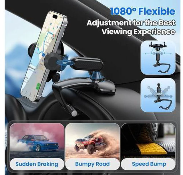 Alt view image 3 of 7 - SOEWIOU Car Phone Holder Dashboard Phone Mount, 2025 Upgraded 360 Degree Rotation Multifunctional Clip Design, Universal Car Phone Mount Compatible with 47 Inch Cell Phones (Black)
