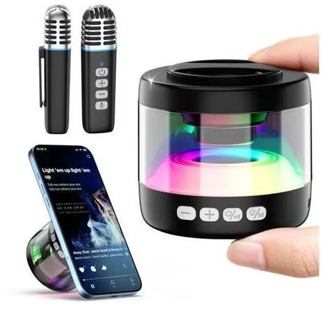 Main image of 6 Mini Karaoke Machine with Magnetic Phone Stand, Portable Bluetooth Karaoke Speaker with 2 Wireless Lapel Microphones, Lyrics Display, Karaoke System for Kids Adults,Party