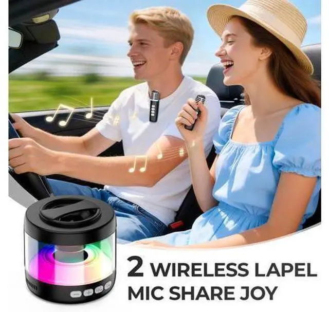 Alt view image 6 of 7 - 6 Mini Karaoke Machine with Magnetic Phone Stand, Portable Bluetooth Karaoke Speaker with 2 Wireless Lapel Microphones, Lyrics Display, Karaoke System for Kids Adults,Party