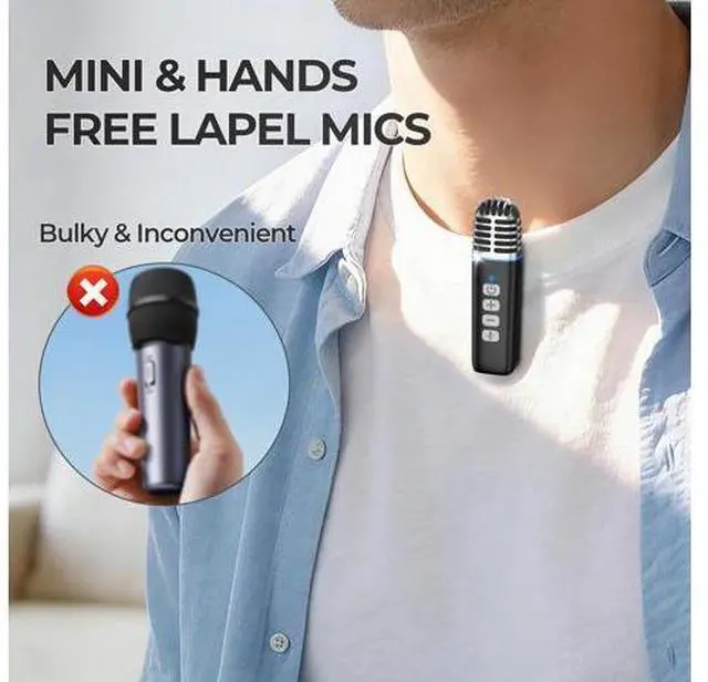 Alt view image 5 of 7 - 6 Mini Karaoke Machine with Magnetic Phone Stand, Portable Bluetooth Karaoke Speaker with 2 Wireless Lapel Microphones, Lyrics Display, Karaoke System for Kids Adults,Party