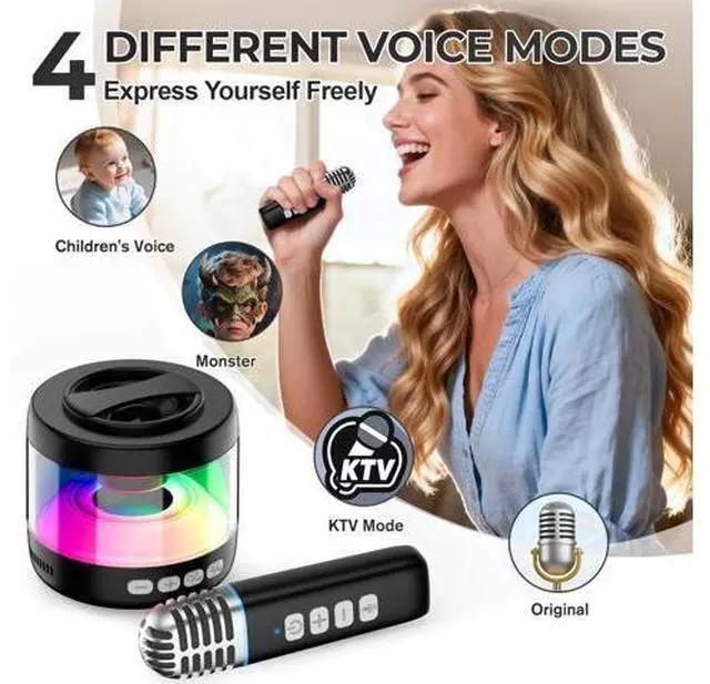 Alt view image 7 of 7 - 6 Mini Karaoke Machine with Magnetic Phone Stand, Portable Bluetooth Karaoke Speaker with 2 Wireless Lapel Microphones, Lyrics Display, Karaoke System for Kids Adults,Party