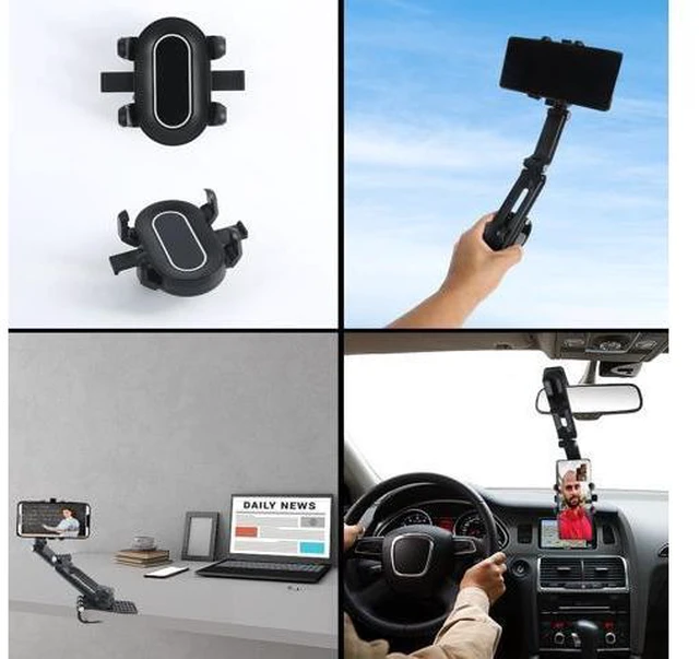 Alt view image 3 of 7 - SOEWIOU Sun Visor Phone Holder, Phone Holder for Car, 360 Rotatable and Adjustable, Compatible with All Smartphones, More Comfortable to Use Hands-Free. (Black)