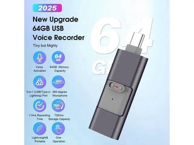 Alt view image 3 of 7 - 64GB Voice Recorder Digital Voice Activated Recorder USB/Type-C 750Hrs Recording Device with Noise Reduction Rechargeable Mini Pocket Audio Recording Devices for Lectures, Interview, Meeting, Class