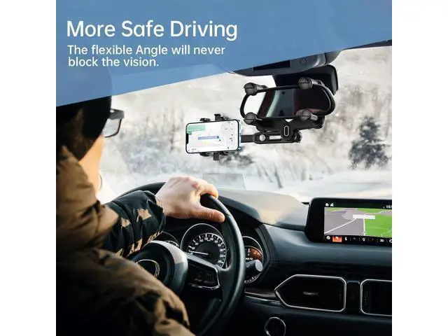 Alt view image 7 of 7 - SOEWIOU Rearview Mirror Phone Holder for Car,360°Rotatable and Retractable Multifunctional Rear View Mirror Phone Holder,Four Corners Fixed Anti-Shake Design,for All Mobile Phones and All Car