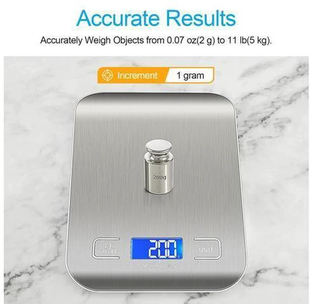 Alt view image 4 of 7 - SOEWIOU Food Scale, Kitchen Scale, Weight Scale Grams and Ounces for Weight Loss, Baking, Cooking, Keto and Meal Prep, LCD Display, 304 Stainless Steel