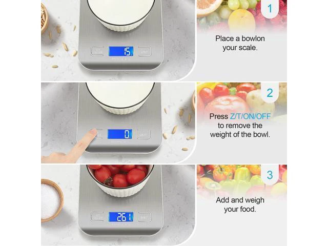 Alt view image 3 of 7 - SOEWIOU Food Scale, Kitchen Scale, Weight Scale Grams and Ounces for Weight Loss, Baking, Cooking, Keto and Meal Prep, LCD Display, 304 Stainless Steel
