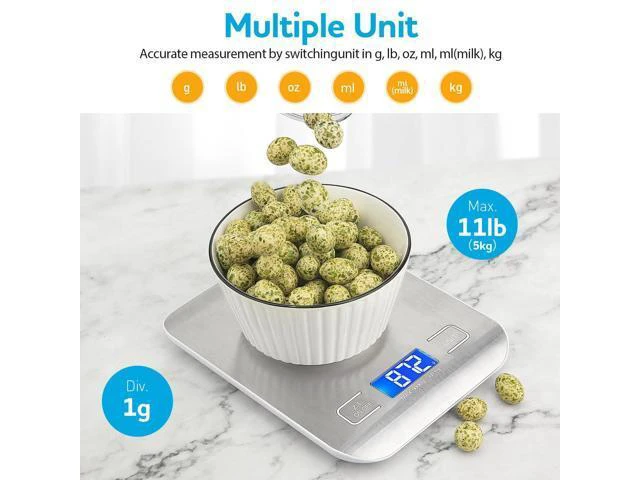 Alt view image 5 of 7 - SOEWIOU Food Scale, Kitchen Scale, Weight Scale Grams and Ounces for Weight Loss, Baking, Cooking, Keto and Meal Prep, LCD Display, 304 Stainless Steel