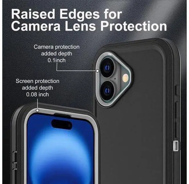 Alt view image 3 of 6 - for iPhone 16 Case Military Grade 3 in 1 Heavy Duty Shockproof/Drop Proof/Dust Proof Case with 2Pcs Tempered Glass Screen Protector (Black/Grey)