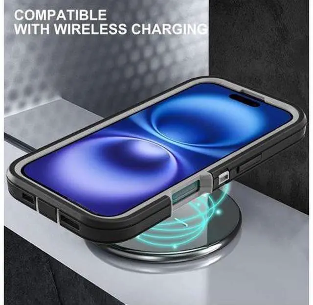 Alt view image 6 of 6 - for iPhone 16 Case Military Grade 3 in 1 Heavy Duty Shockproof/Drop Proof/Dust Proof Case with 2Pcs Tempered Glass Screen Protector (Black/Grey)