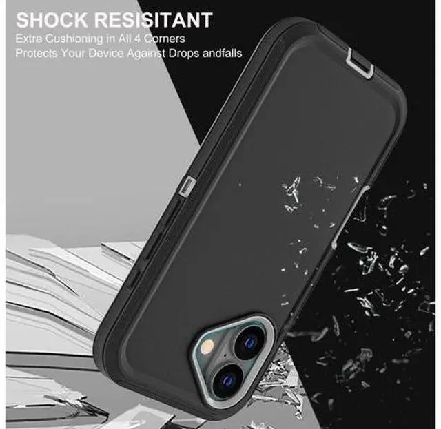 Alt view image 5 of 6 - for iPhone 16 Case Military Grade 3 in 1 Heavy Duty Shockproof/Drop Proof/Dust Proof Case with 2Pcs Tempered Glass Screen Protector (Black/Grey)