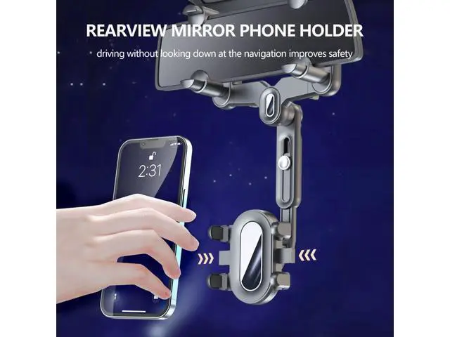 Alt view image 2 of 7 - SOEWIOU Car Rearview Mirror Navigation Phone Holder, 360 Rotatable and Retractable, for iPhone, Samsung Galaxy & All Smartphones