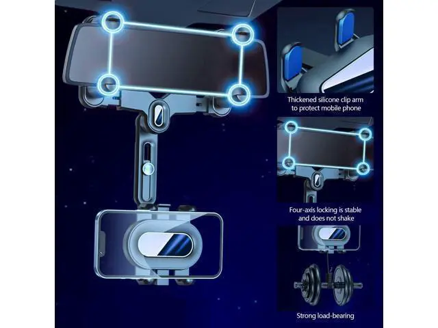 Alt view image 4 of 7 - SOEWIOU Car Rearview Mirror Navigation Phone Holder, 360 Rotatable and Retractable, for iPhone, Samsung Galaxy & All Smartphones