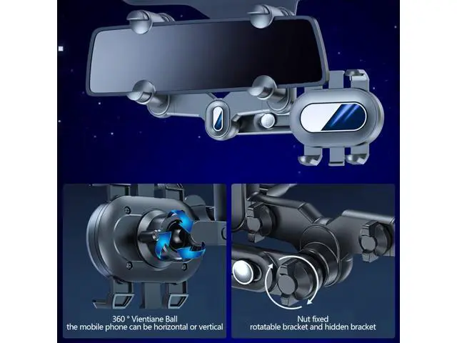 Alt view image 3 of 7 - SOEWIOU Car Rearview Mirror Navigation Phone Holder, 360 Rotatable and Retractable, for iPhone, Samsung Galaxy & All Smartphones