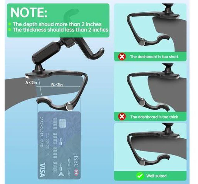 Alt view image 2 of 6 - SOEWIOU Phone Mount for Car Dashboard, 360 Degree Rotation Universal Cell Phone Holder for Car Clip Mount Stand Suitable for 4 to 7" Smartphones (Standard Black)