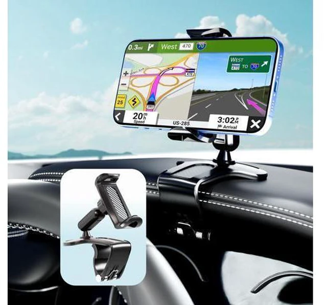 Main image of SOEWIOU Phone Mount for Car Dashboard, 360 Degree Rotation Universal Cell Phone Holder for Car Clip Mount Stand Suitable for 4 to 7" Smartphones (Standard Black)