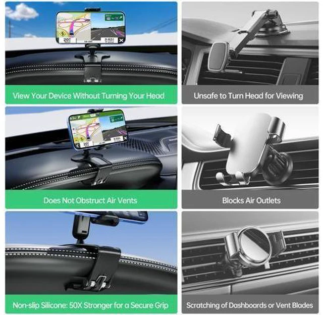 Alt view image 4 of 6 - SOEWIOU Phone Mount for Car Dashboard, 360 Degree Rotation Universal Cell Phone Holder for Car Clip Mount Stand Suitable for 4 to 7" Smartphones (Standard Black)