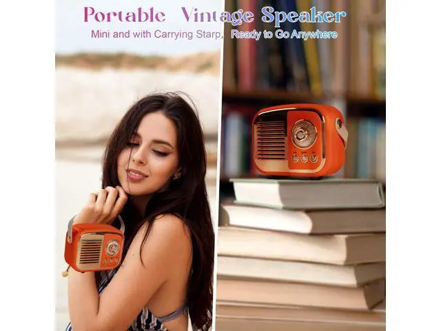 Alt view image 5 of 7 - Aresrora Retro Bluetooth Speaker, Vintage Wireless Speaker,Portable Mini Radio Old Fashion Style for Room Decor Kitchen Desk Bedroom Office,Supports TWS Pairing for iPhone,Android Devices (Orange)