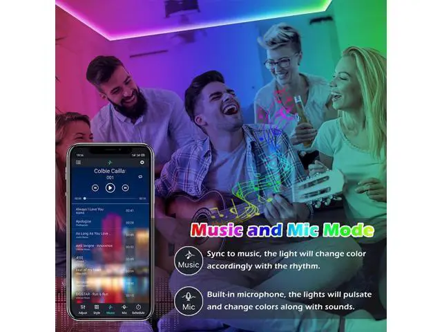 Alt view image 6 of 7 - 100ft Led Strip Lights Long Smart Led Light Strips Music Sync 5050 RGB Color Changing Rope Lights Bluetooth APP/IR Remote/Switch Box Control Led Lights for Bedroom Home Decoration Party Festival