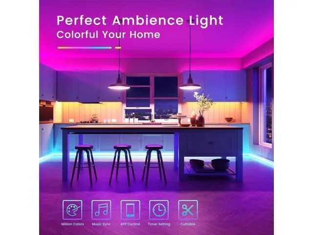 Alt view image 2 of 7 - 50ft Bluetooth LED Strip Lights Music Sync 5050 LED Light Strip RGB Color Changing LED Lights Strip with Phone Remote LED Lights for Bedroom Kitchen TV Party TIKTOK DIY (APP+Remote +Mic)