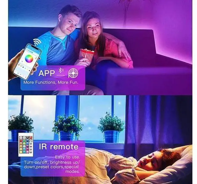 Alt view image 4 of 7 - 50ft Bluetooth LED Strip Lights Music Sync 5050 LED Light Strip RGB Color Changing LED Lights Strip with Phone Remote LED Lights for Bedroom Kitchen TV Party TIKTOK DIY (APP+Remote +Mic)