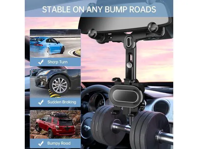 Alt view image 4 of 7 - SOEWIOU Rearview Mirror Phone Holder for Car,360°Rotatable and Retractable Multifunctional Rear View Mirror Phone Holder,Four Corners Fixed Anti-Shake Design,for All Mobile Phones and All Car