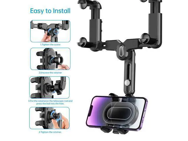 Alt view image 6 of 7 - SOEWIOU Rearview Mirror Phone Holder for Car,360°Rotatable and Retractable Multifunctional Rear View Mirror Phone Holder,Four Corners Fixed Anti-Shake Design,for All Mobile Phones and All Car