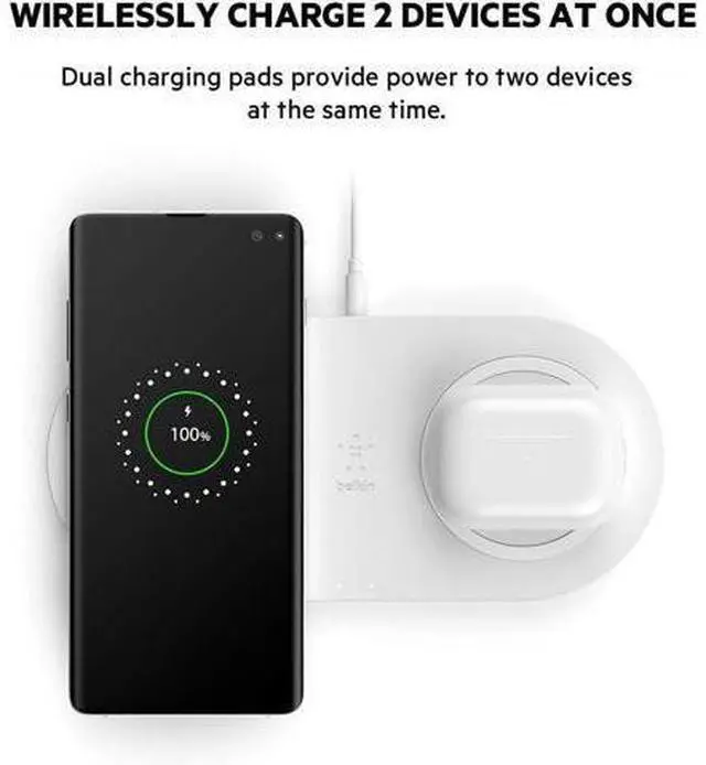 Alt view image 2 of 7 - Quick Charge Dual Wireless Charging Pad - 10W Qi-Certified Charger Pad for iPhone Airpods & More - Charge While Listening to Music Streaming Videos & Video Calls - White