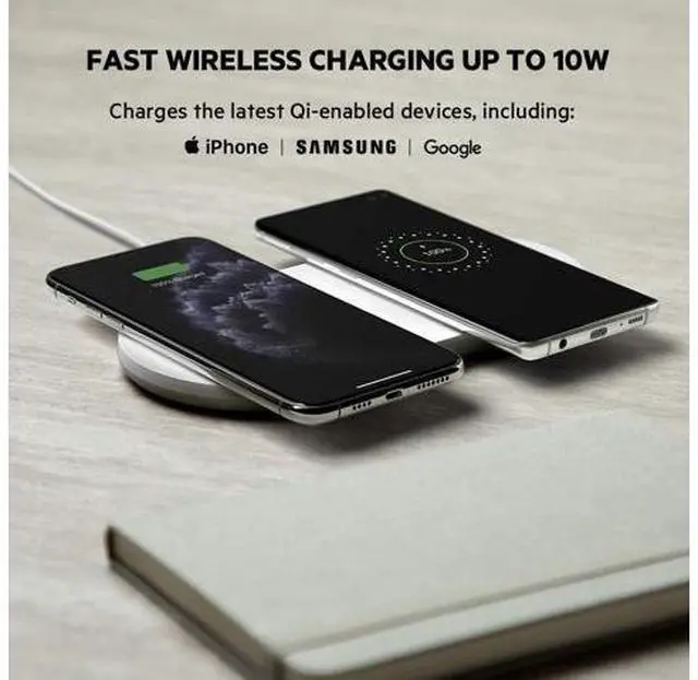Alt view image 3 of 7 - Quick Charge Dual Wireless Charging Pad - 10W Qi-Certified Charger Pad for iPhone Airpods & More - Charge While Listening to Music Streaming Videos & Video Calls - White