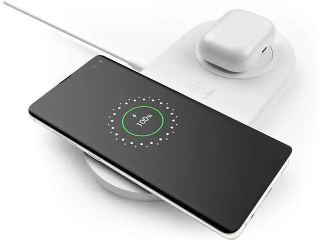Alt view image 6 of 7 - Quick Charge Dual Wireless Charging Pad - 10W Qi-Certified Charger Pad for iPhone Airpods & More - Charge While Listening to Music Streaming Videos & Video Calls - White