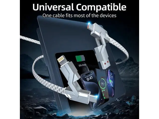Alt view image 5 of 7 - 4 in 1 Charging Cable 5FT -MAX 66W Fast Charging Multi Charging Cable for All Devices USB A/C to C/Lightning Cable Multiple iPhone Charger Cord for iPhone 16/15/14/13/iPad/Android/Tablets and More