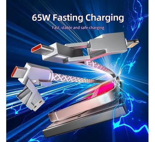 Alt view image 6 of 7 - 4 in 1 Charging Cable 5FT -MAX 66W Fast Charging Multi Charging Cable for All Devices USB A/C to C/Lightning Cable Multiple iPhone Charger Cord for iPhone 16/15/14/13/iPad/Android/Tablets and More