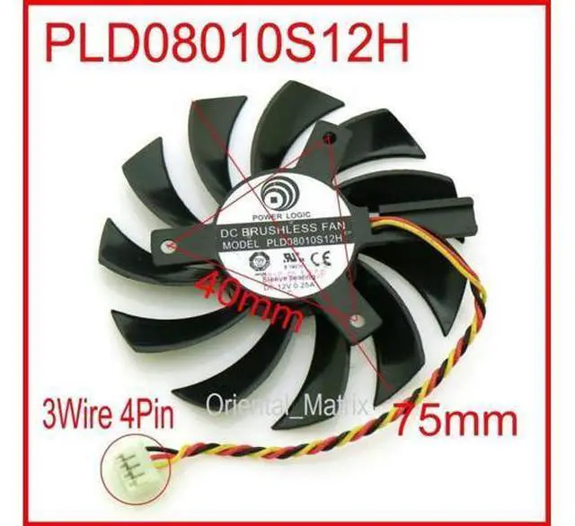 Main image of PLD08010S12H 12V 0.25A 75mm 40*40*40mm 3Wire 4Pin VGA Fan For MSI N450GTS-MD1GD3 Graphics Card Cooling Fan