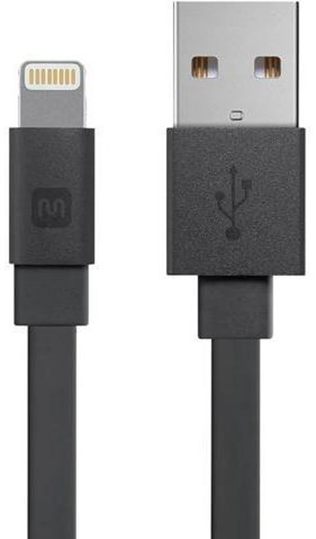 Main image of Flat MFi Certified Lightning to USB Type-A Charging Cable 3 Feet Black - Premium Series