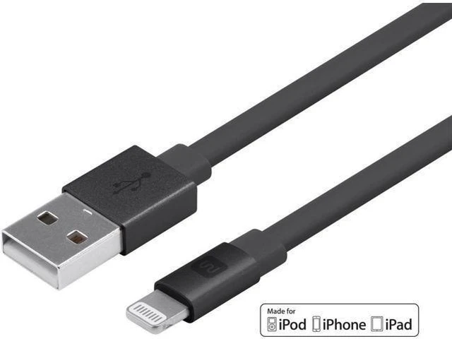 Alt view image 2 of 6 - Flat MFi Certified Lightning to USB Type-A Charging Cable 3 Feet Black - Premium Series
