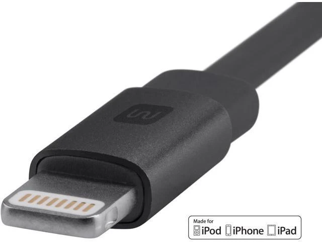 Alt view image 3 of 6 - Flat MFi Certified Lightning to USB Type-A Charging Cable 3 Feet Black - Premium Series