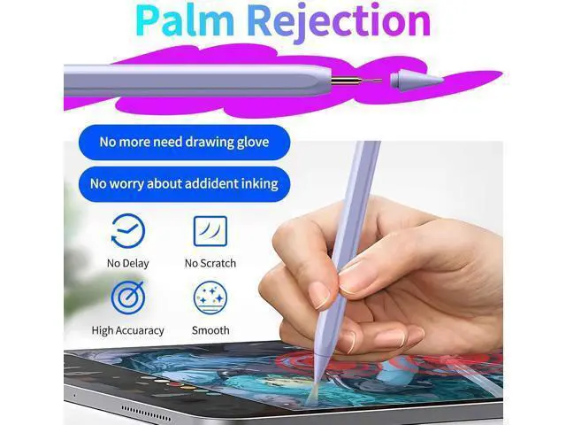 Alt view image 3 of 7 - Stylus Pen for iPad Fast Charging Pencil for Pad with Palm Rejection Tilt Sensitivity for iPad 6-10 Pro 11/12.9/M4 Air 3/4/5/M2 Mini 5/6 Purple