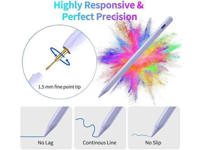 Alt view image 5 of 7 - Stylus Pen for iPad Fast Charging Pencil for Pad with Palm Rejection Tilt Sensitivity for iPad 6-10 Pro 11/12.9/M4 Air 3/4/5/M2 Mini 5/6 Purple