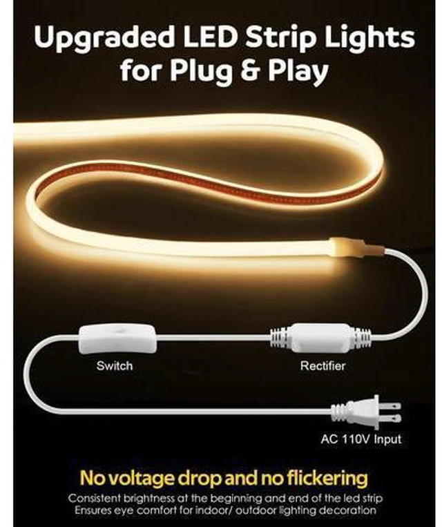 Alt view image 5 of 7 - COB LED Strip Light 110V 120V 6FT LED Light Strip Warm White 3000K with Self-Adhesive Super Bright 576LEDs Flexible Rope Lights for Kitchen Cabinets Closet DIY Lighting Project CRI90+ IP67