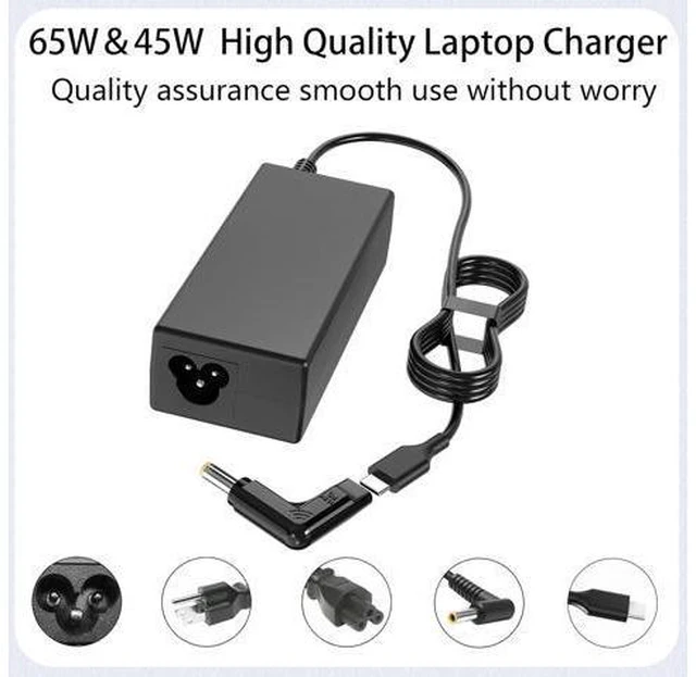 Alt view image 5 of 7 - Charger Compatible with Laptop Computer-2 Tips 65W 45W USB C Laptop Charger and Round Tip 4.0 * 1.7mm IdeaPad AC Adapter