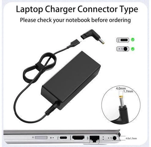 Alt view image 6 of 7 - Charger Compatible with Laptop Computer-2 Tips 65W 45W USB C Laptop Charger and Round Tip 4.0 * 1.7mm IdeaPad AC Adapter