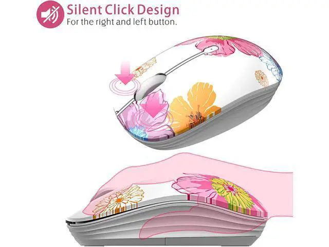 Alt view image 2 of 7 - M101 Wireless Mouse Cute Silent Computer Mice with USB Receiver 2.4G Optical Wireless Travel Mouse 1600 DPI for Laptop Notebook PC Computer (Flower)