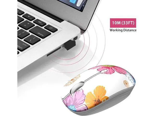 Alt view image 4 of 7 - M101 Wireless Mouse Cute Silent Computer Mice with USB Receiver 2.4G Optical Wireless Travel Mouse 1600 DPI for Laptop Notebook PC Computer (Flower)