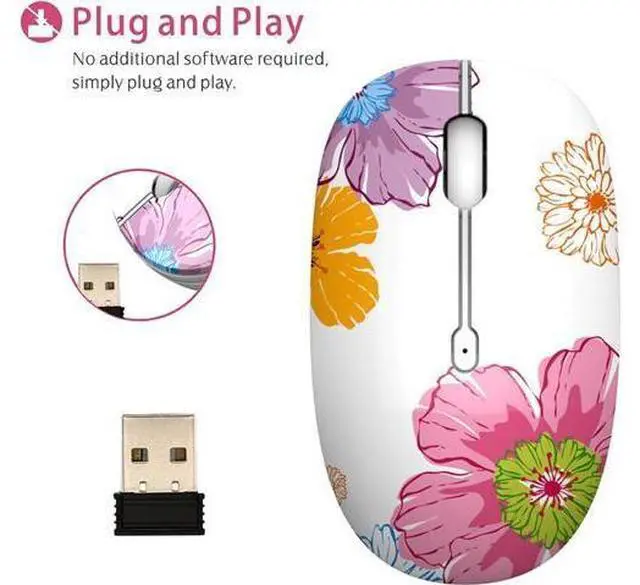 Alt view image 5 of 7 - M101 Wireless Mouse Cute Silent Computer Mice with USB Receiver 2.4G Optical Wireless Travel Mouse 1600 DPI for Laptop Notebook PC Computer (Flower)