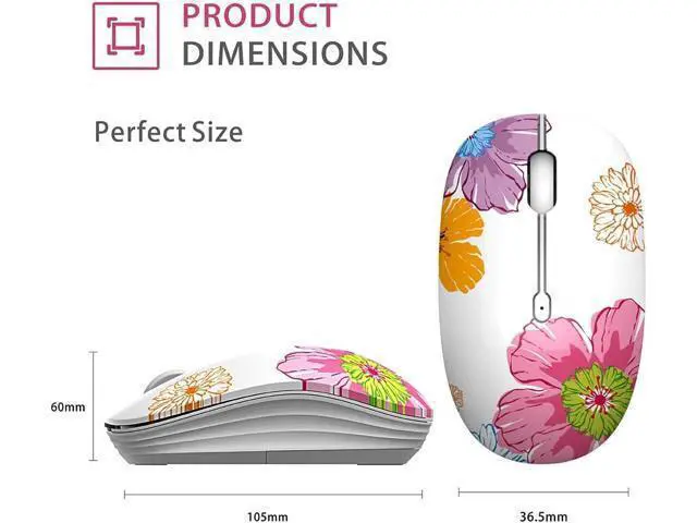 Alt view image 7 of 7 - M101 Wireless Mouse Cute Silent Computer Mice with USB Receiver 2.4G Optical Wireless Travel Mouse 1600 DPI for Laptop Notebook PC Computer (Flower)