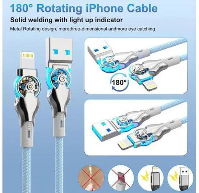 Alt view image 2 of 7 - Bidirectional 90 Degree iPhone Charging Cable 6FT Left&Right Angle USB to Lightning Cable High Speed Data Sync Lightning Charger Cord for iPhone 14/13/12/11/Pro/Max/XS/MAX/XR/XS/X/8/7/Plus/6S