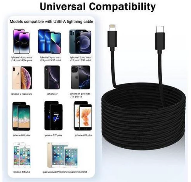 Alt view image 2 of 7 - MFi Certifiedfor 15ft Braided Lightning Cable 1 Pack Nylon Long iPhone Charger Cord with PD 27W Fast Charging 5M Extra Long Durable Tangle-Free Charging Cable for iPhone iPad Bedside Home Office