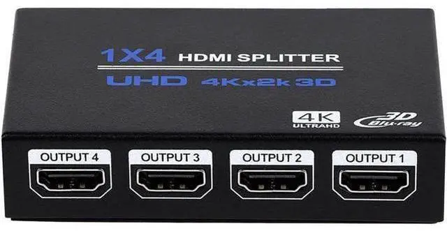 Main image of WISDUM 1x4 HDMI Splitter, 1 in 4 Out HDMI Splitter Audio Video Distributor Box Support 3D & 4K x 2K Compatible for HDTV, STB, DVD, PS3, Projector Etc