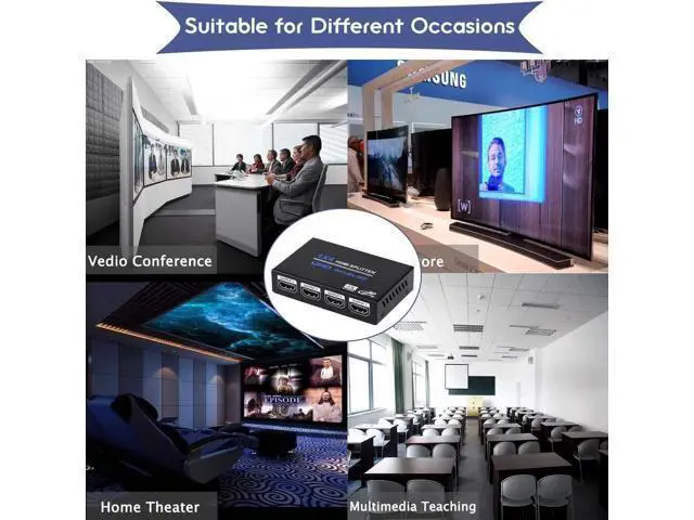 Alt view image 6 of 7 - WISDUM 1x4 HDMI Splitter, 1 in 4 Out HDMI Splitter Audio Video Distributor Box Support 3D & 4K x 2K Compatible for HDTV, STB, DVD, PS3, Projector Etc