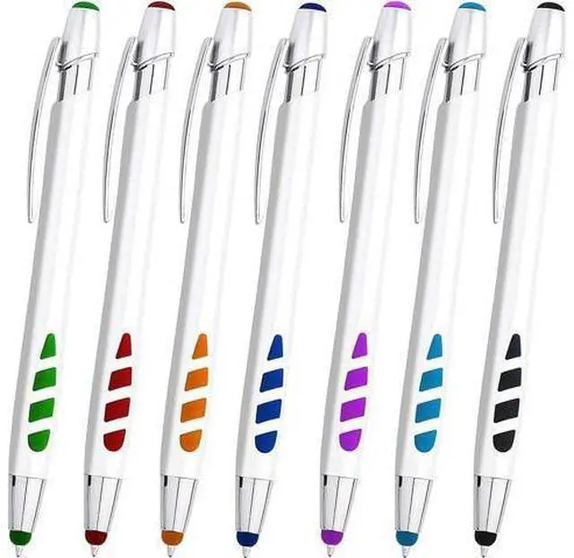 Main image of Stylus Pens - 2 in 1 Touch Screen & Writing Pen Sensitive Stylus Tip - for Most Touchscreen Devices - Assorted Barrel Colors Black Ink 7 Pack
