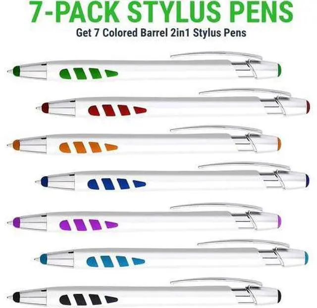 Alt view image 2 of 7 - Stylus Pens - 2 in 1 Touch Screen & Writing Pen Sensitive Stylus Tip - for Most Touchscreen Devices - Assorted Barrel Colors Black Ink 7 Pack
